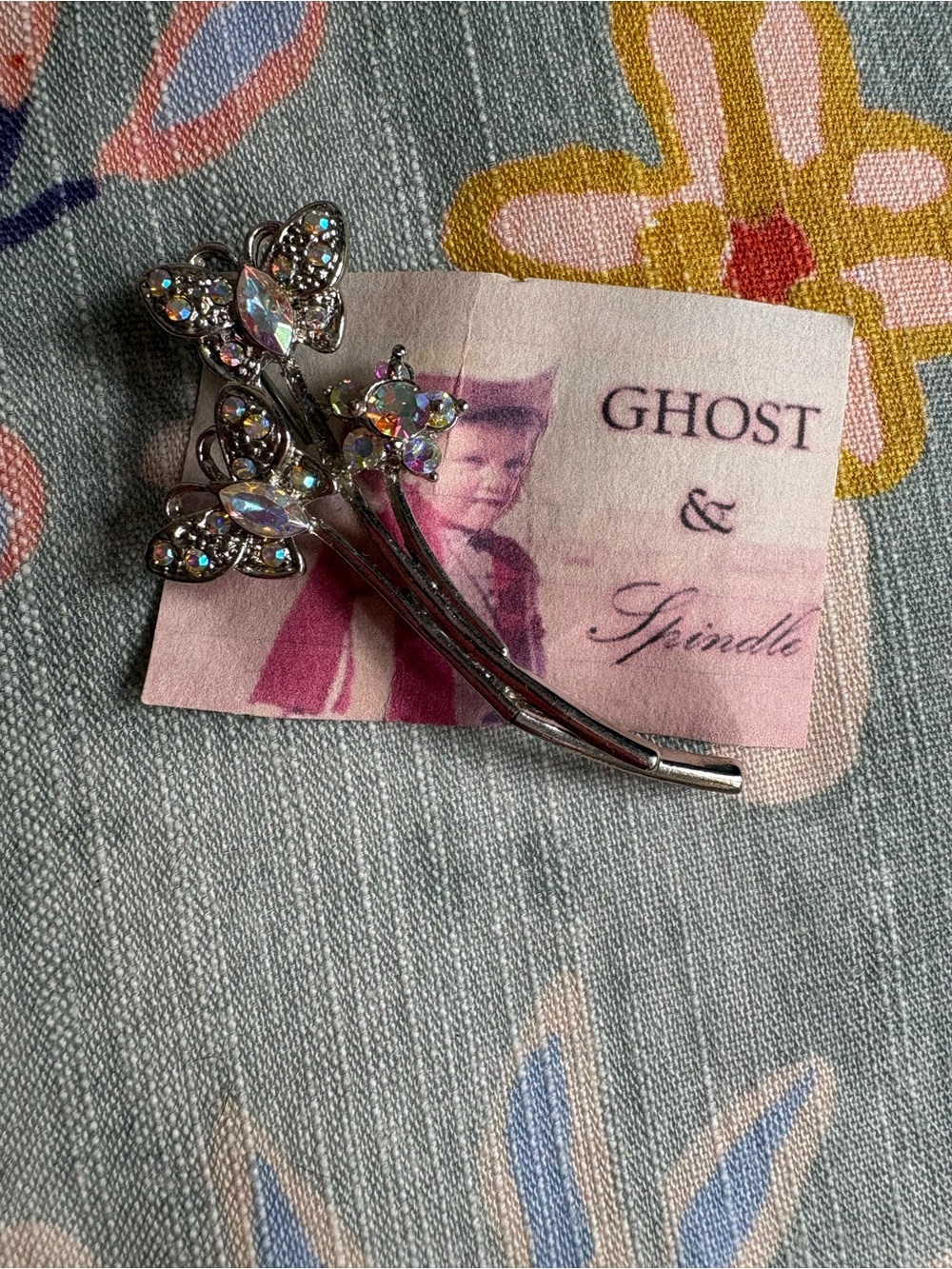 Y2K Aurora Rhinestone Butterfly Floral Brooch | Silver Tone - Picture 3 of 3